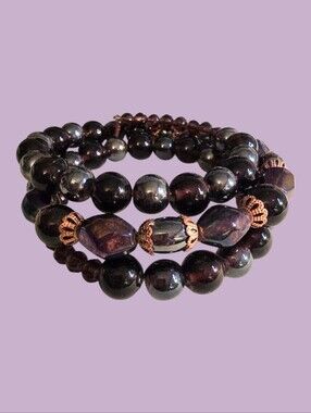 Coiled Multi-Strand Purple, Silver, Iridescent Beaded Bracelet - XLarge